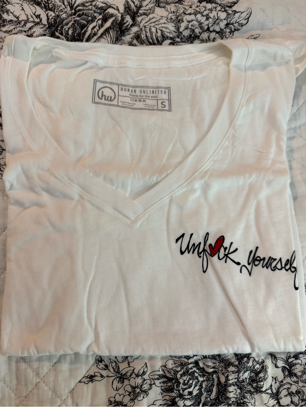 Human Unlimited White V-Neck Graphic Tee - Unf*ck Yourself